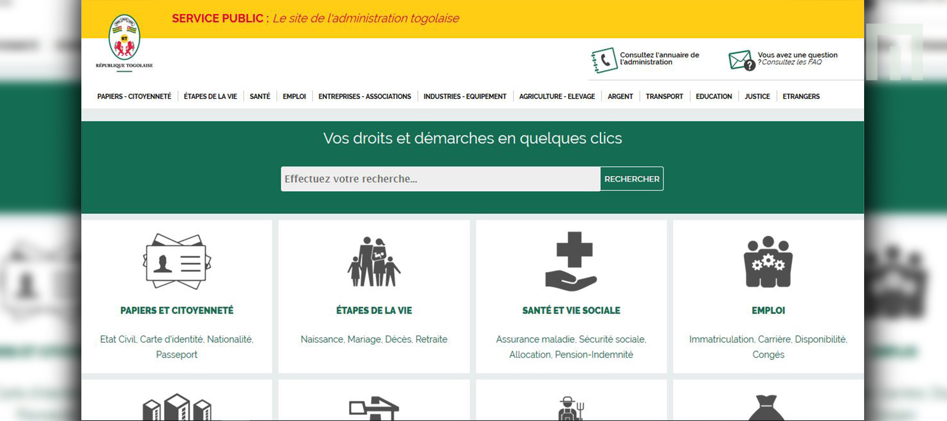 Le site officiel de l'administration togolaise