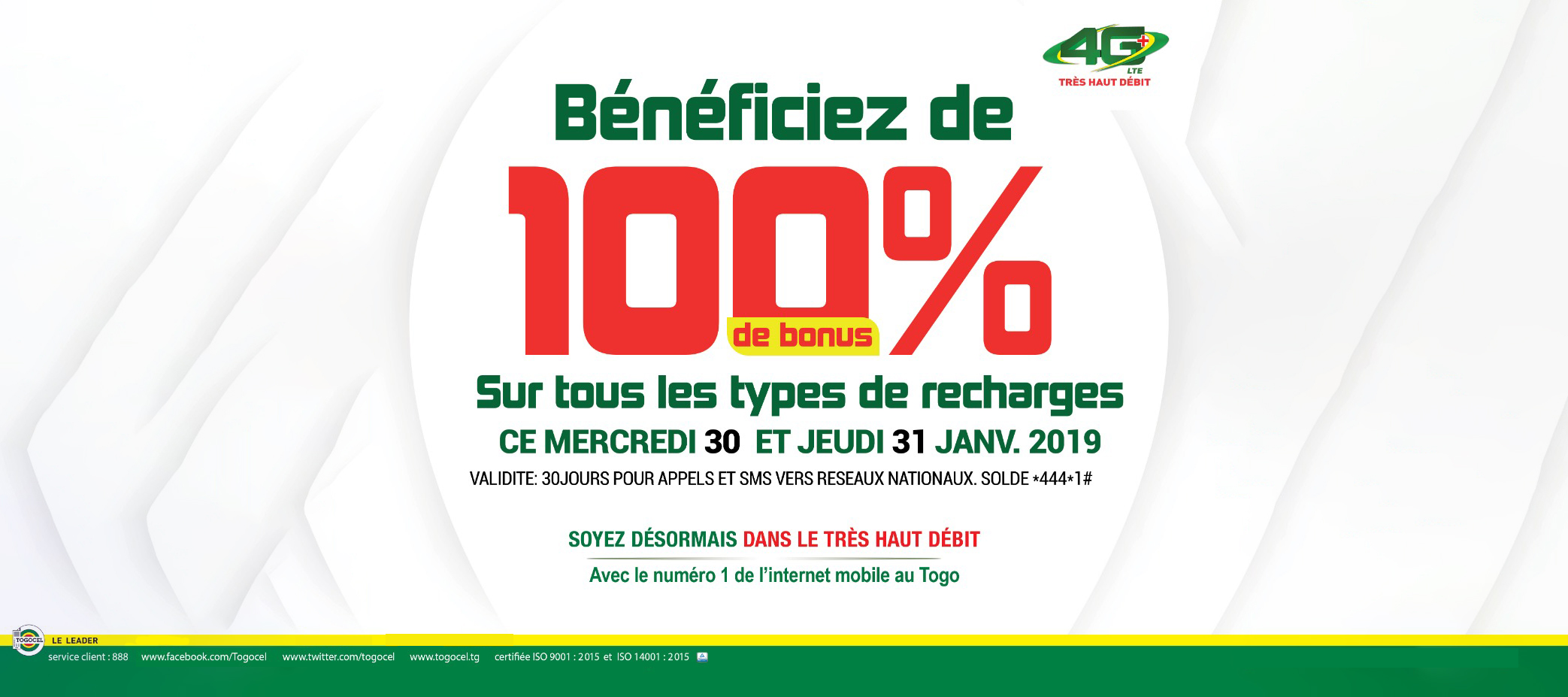 BONUS DE 100% SUR LES RECHARGES TOGOCEL