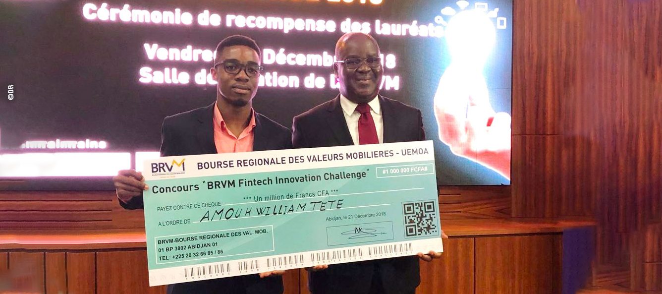 WILLIAM TETE AMOUH REMPORTE LE PRIX DE LA PREMIERE EDITION DU CONCOURS "BRVM FINTECH INNOVATION CHALLENGE 2018" À ABIDJAN