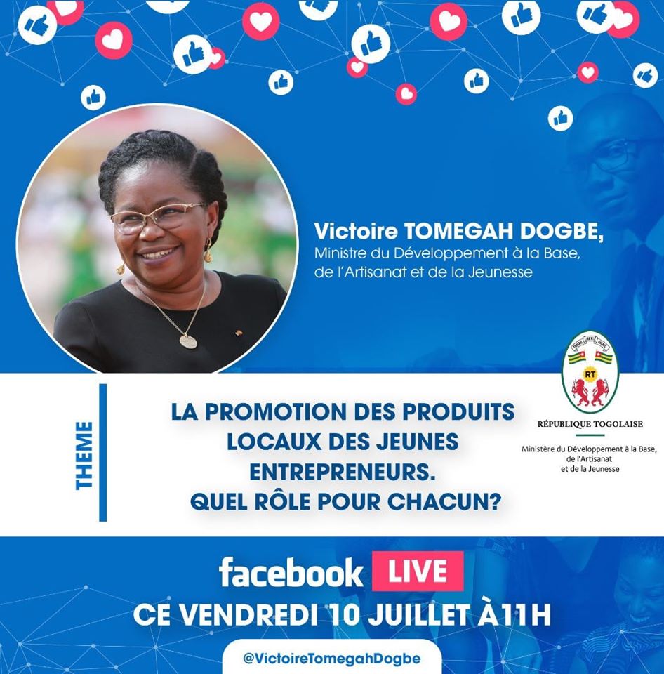 TOGO : Victoire TOMEGAH-DOGBE en Facebook Live sur la thématique de la promotion des produits locaux
